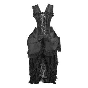 Midnight Romance Victorian Gothic Corset  Dress with Lace Panels
